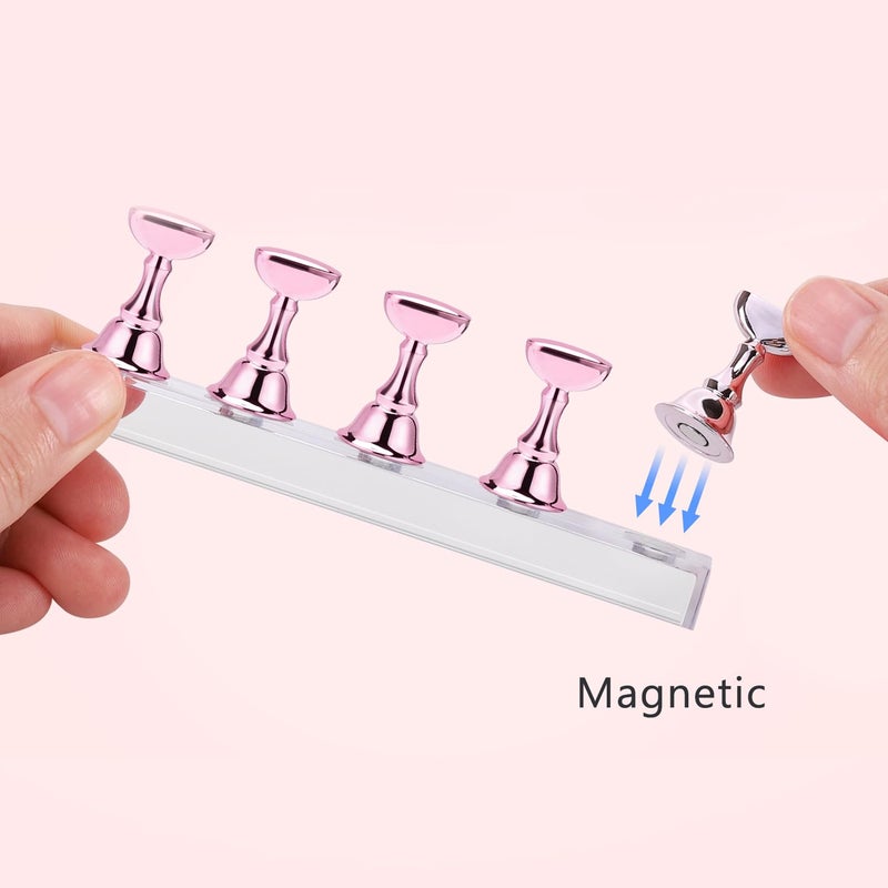 Etercycle Nail Stand Acrylic Nail Art Display Stand Practice Nail Holder for Painting Nails Magnetic Practice Stands with Double-sided Tape For DIY Salon Supplies (Pink) - Image 2